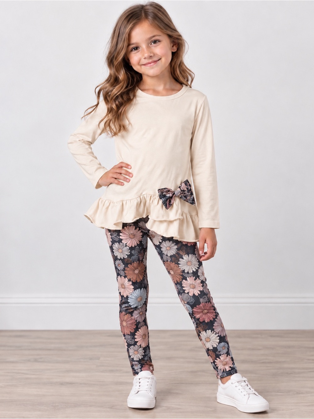 Kids Yellow Ruffle Top and Floral Leggings Set